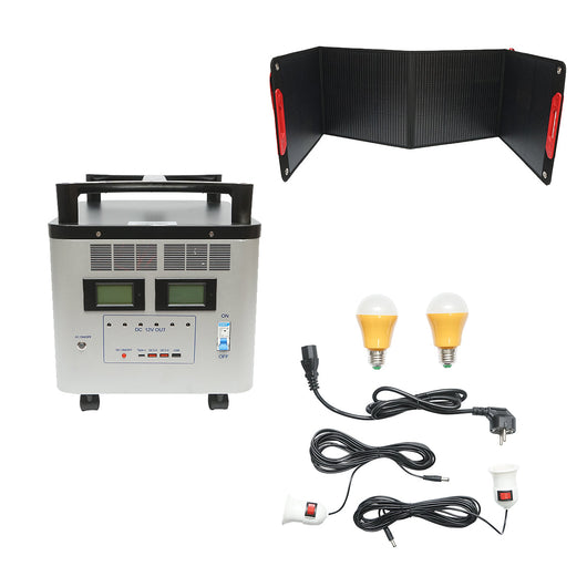 Stazione portatile da 2000 W con batteria LifePO4 da 2016 Wh, 2 lampadine LED da 3 W e pannello solare da 200 W