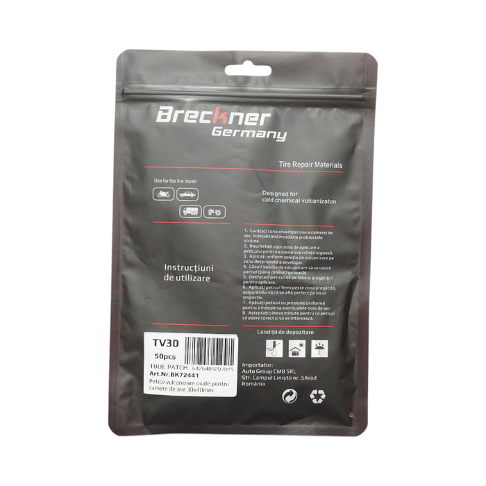 Toppe vulcanizzanti ovali 30x40mm universali per camere d'aria 50 pz/set Breckner Germany