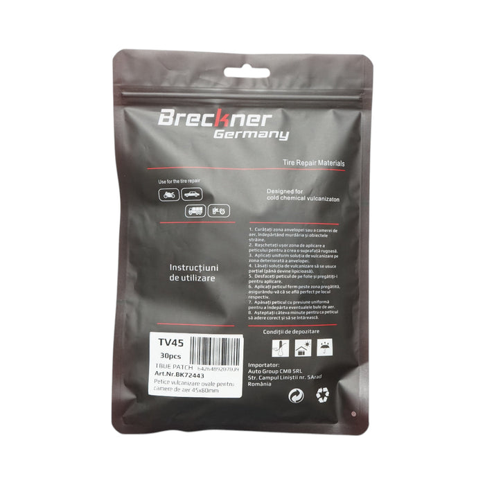 Toppe vulcanizzanti ovali 45x80mm universali per camere d'aria 30 pz/set Breckner Germany