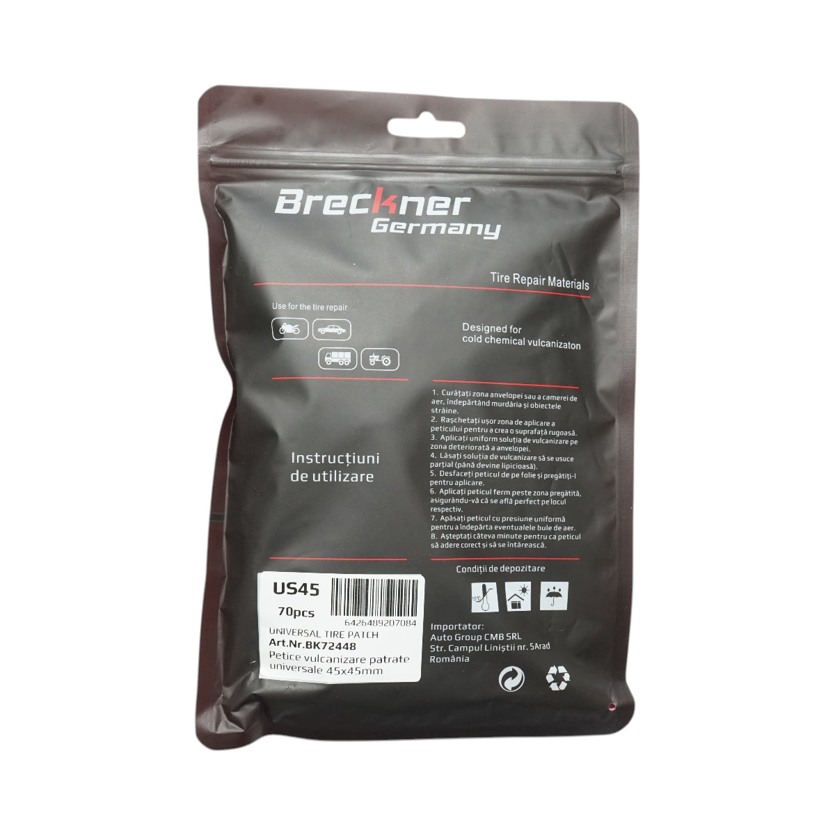 Toppe vulcanizzanti quadrate 40x40mm universali per camere d'aria 70 pz/set Breckner Germany