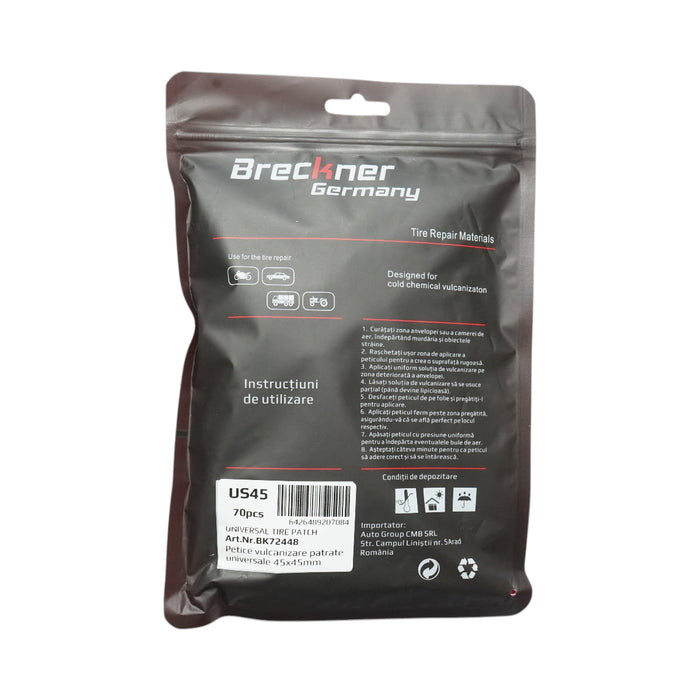 Toppe vulcanizzanti quadrate 40x40mm universali per camere d'aria 70 pz/set Breckner Germany