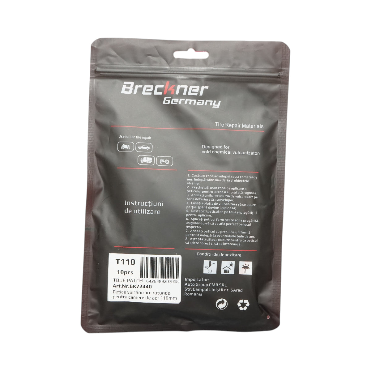 Toppe vulcanizzanti rotonde 110mm universali per camere d'aria 10 pz/set Breckner Germany