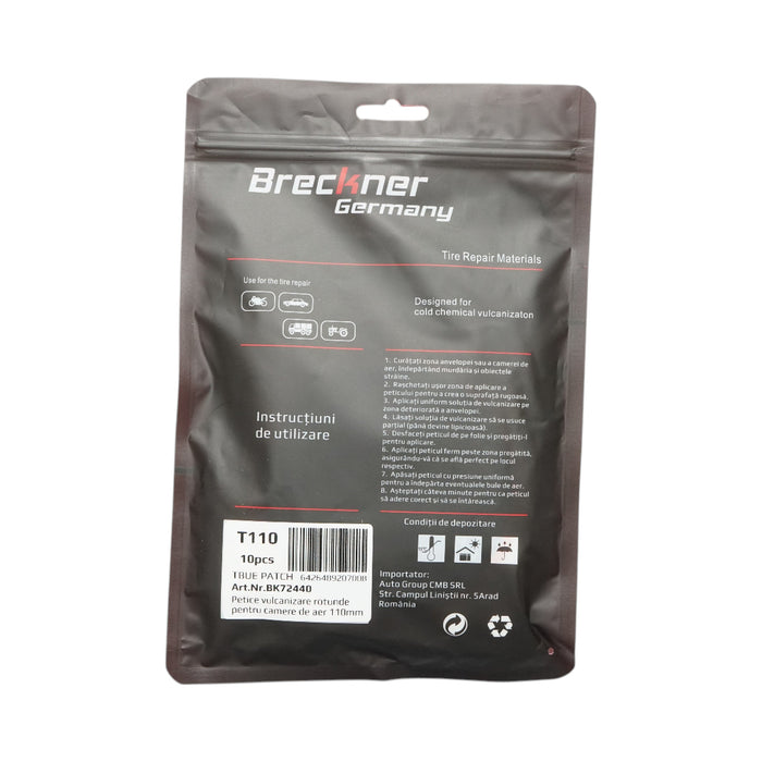 Toppe vulcanizzanti rotonde 110mm universali per camere d'aria 10 pz/set Breckner Germany