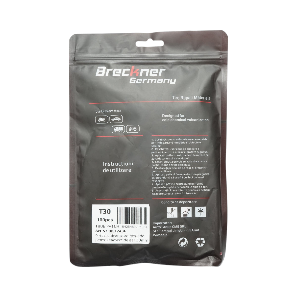 Toppe vulcanizzanti rotonde universali da 30 mm per camere d'aria, 100 pezzi/set Breckner Germany