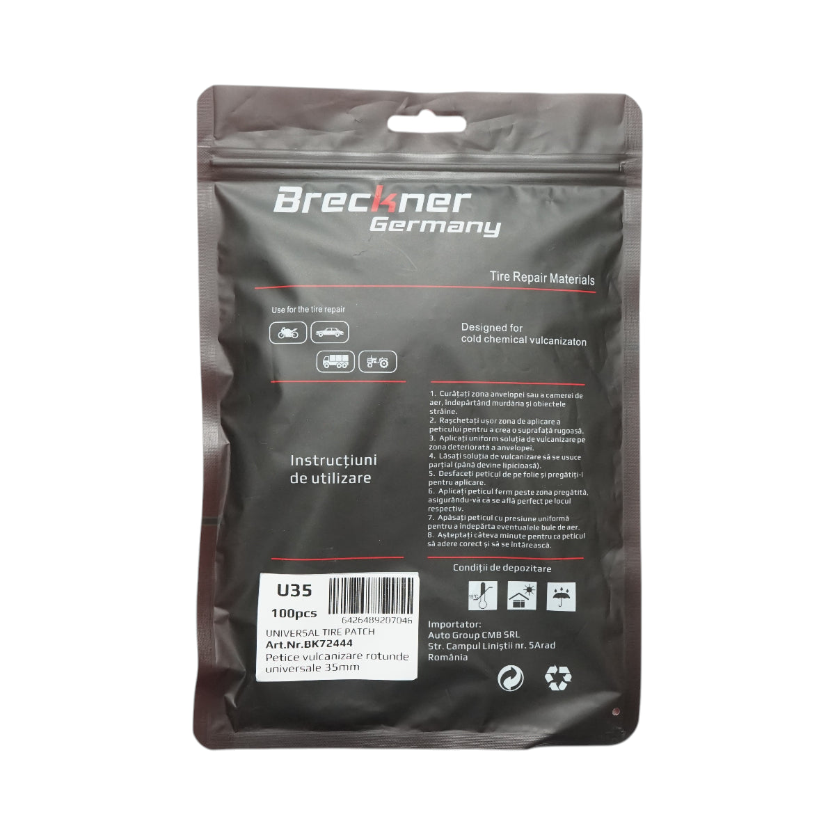 Toppe vulcanizzanti rotonde universali da 35 mm per camere d'aria, 100 pezzi/set Breckner Germany