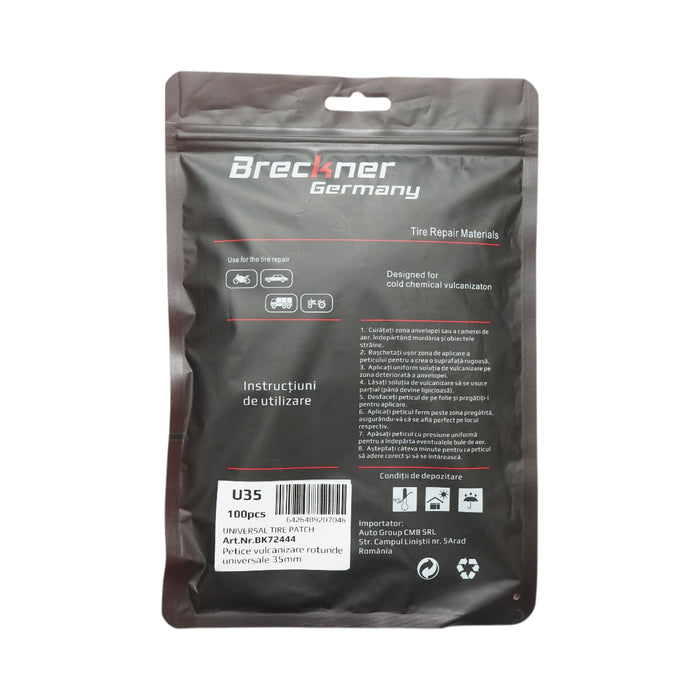 Toppe vulcanizzanti rotonde universali da 35 mm per camere d'aria, 100 pezzi/set Breckner Germany