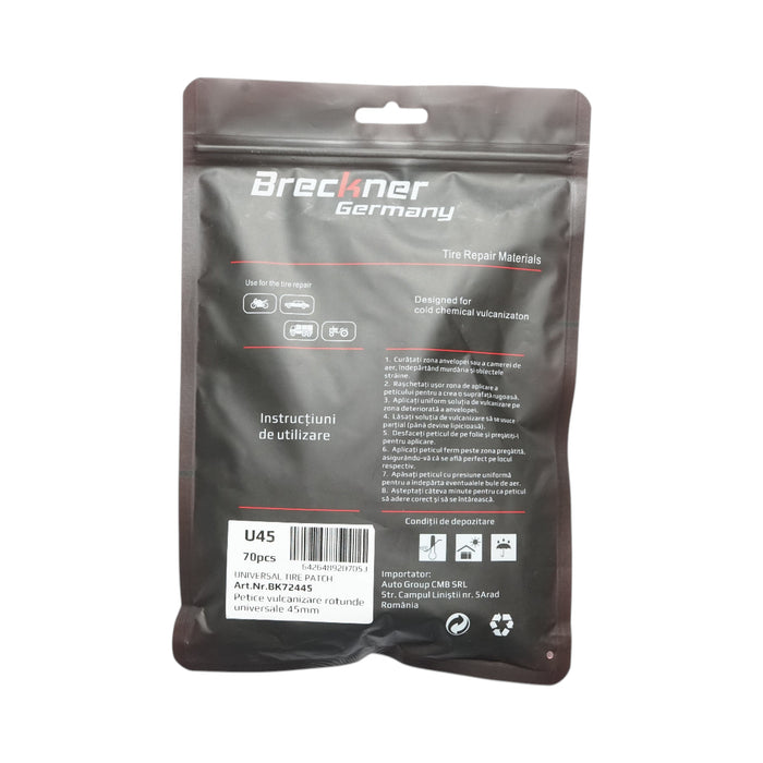 Toppe vulcanizzanti rotonde universali da 45 mm per camere d'aria, set da 70 pezzi Breckner Germany