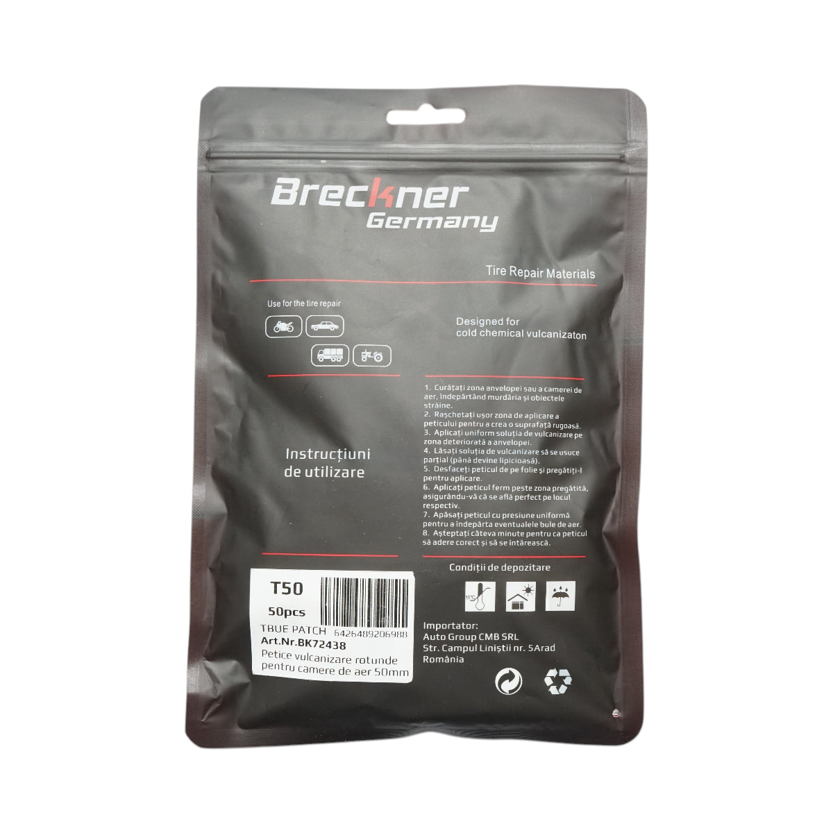 Toppe vulcanizzanti rotonde universali da 50 mm per camere d'aria, set da 50 pezzi Breckner Germany