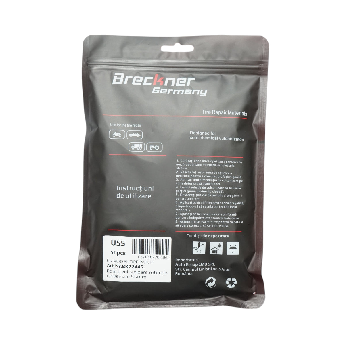 Toppe vulcanizzanti universali rotonde da 55 mm per camere d'aria, 50 pezzi/set Breckner Germany