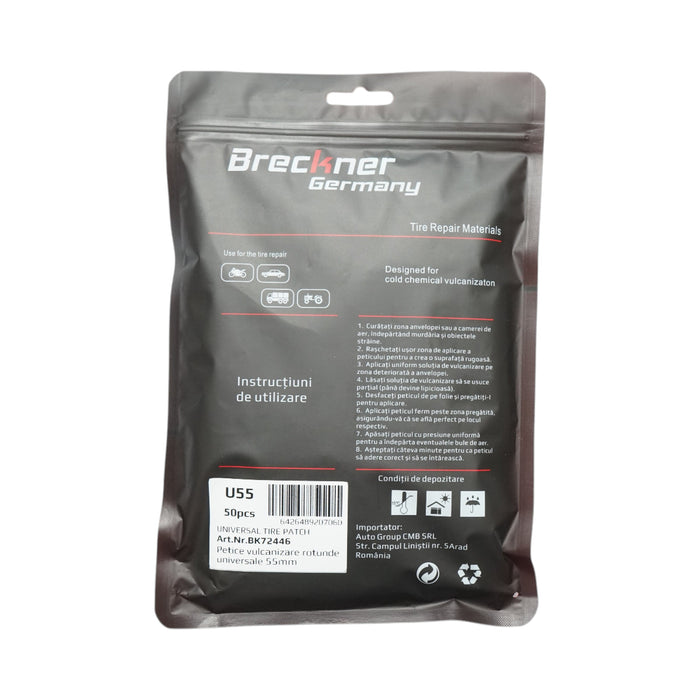 Toppe vulcanizzanti universali rotonde da 55 mm per camere d'aria, 50 pezzi/set Breckner Germany