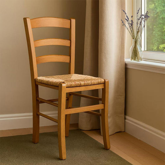 Sedia da cucina pranzo in legno paesana noce chiaro con seduta in paglia di riso