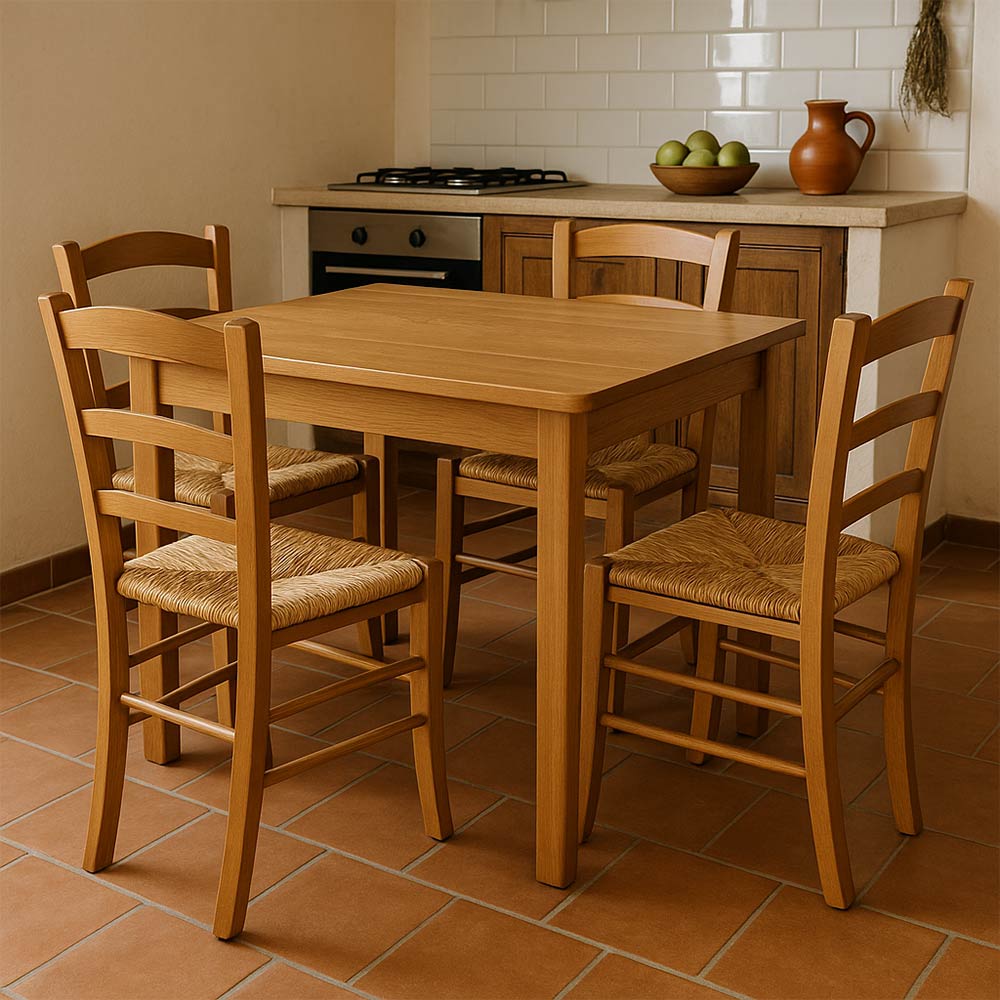 Sedia da cucina pranzo in legno paesana noce chiaro con seduta in paglia di riso