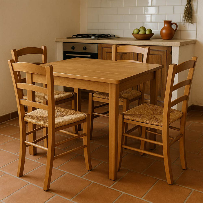 Sedia da cucina pranzo in legno paesana noce chiaro con seduta in paglia di riso