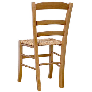 Sedia da cucina pranzo in legno paesana noce chiaro con seduta in paglia di riso