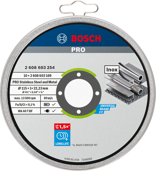 Bosch Standard for Inox Cutting Discs – Set da 10 (Ø 115 mm, 1 mm)