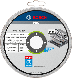 Bosch Standard for Inox Cutting Discs – Set da 10 (Ø 115 mm, 1 mm)