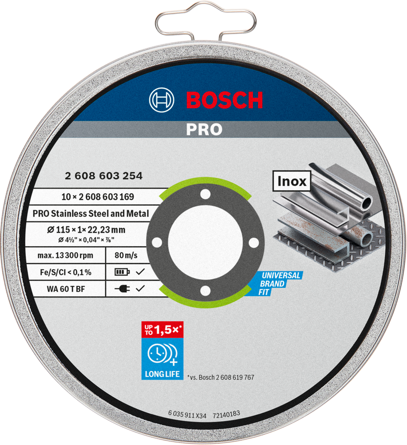 Bosch Standard for Inox Cutting Discs – Set da 10 (Ø 115 mm, 1 mm)