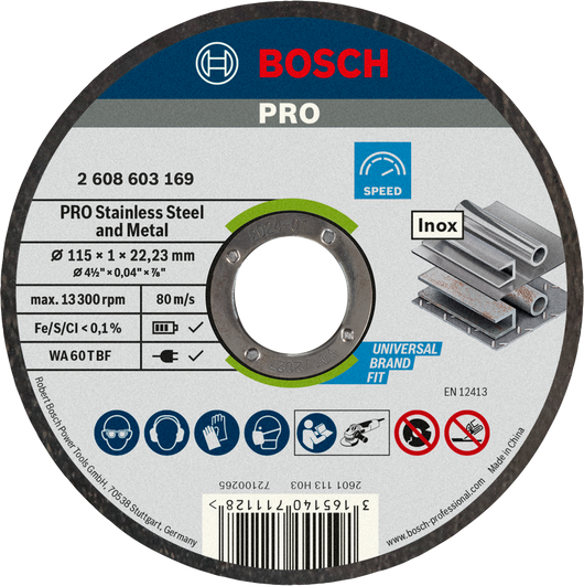 Bosch Standard for Inox Cutting Discs – Set da 10 (Ø 115 mm, 1 mm)