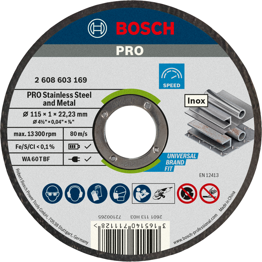 Bosch Standard for Inox Cutting Discs – Set da 10 (Ø 115 mm, 1 mm)