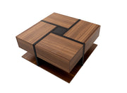 Tavolino da Caffè Quadrato con 4 Cassetti e Ripiano Inferiore; Motivo a Linee; Stile Moderno; in Pannelli di Particelle; Naturale; 78×78×36 cm