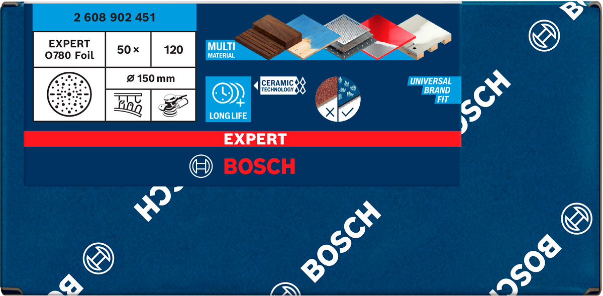 Bosch Expert O780 – Dischi abrasivi grana 120, 50 pz diametro 150mm