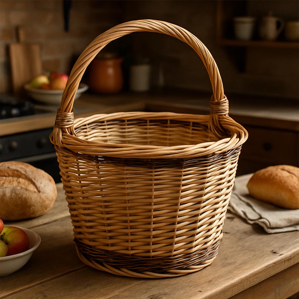 Cesto tondo Flavia in vimini cestino paniere con manico diametro 34 cm x h 26 cm