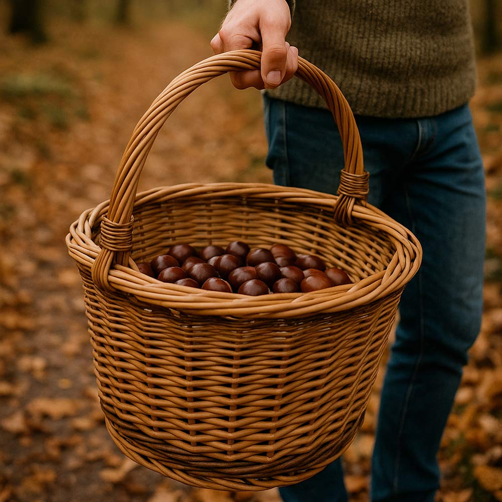 Cesto tondo Flavia in vimini cestino paniere con manico diametro 34 cm x h 26 cm