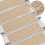 Tappetini per scale 15 pz 65x21x4 cm Beige chiaro Bordo rettangolare 326909