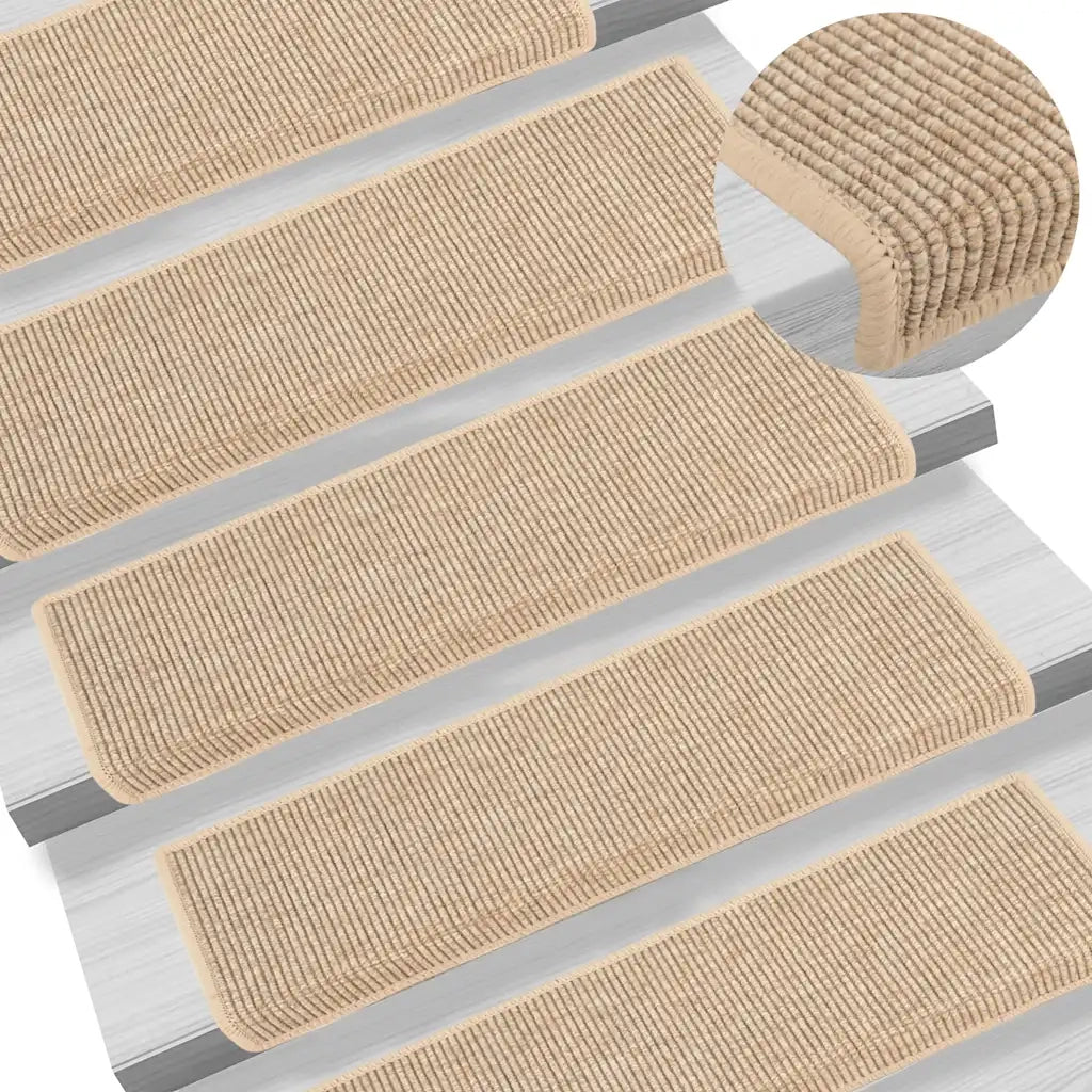 Tappetini per scale 15 pz 65x21x4 cm Beige chiaro Bordo rettangolare 326909