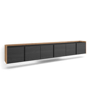Mobile TV Soggiorno, 309x50x35 cm, Per TV fino a 80", Sospeso, da appendere, LED, Nero e rovere