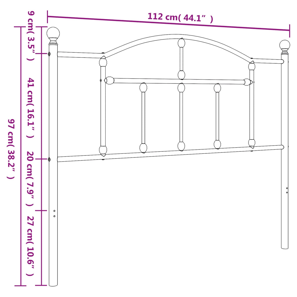 vidaXL Testiera in Metallo Nero 107 cm