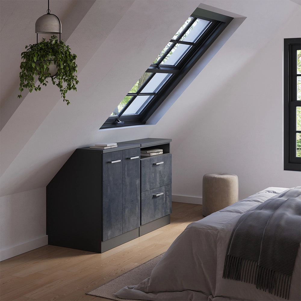 Set di mobili sottotetto Rion Calce nera/Antracite 120 cm Set di 2 carcasse armadio profondità 60 cm Vicco