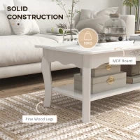Tavolino da Salotto con Ampio Ripiano Portaoggetti Inferiore in Legno, 94x44x43cm, Bianco