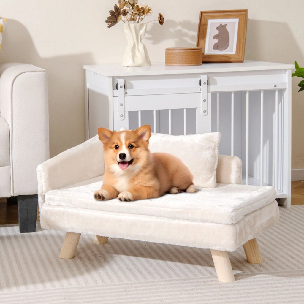 Divanetto per animali letto elevato cani taglia media e piccola-Sofa per animali schienale alto sedia per gatti interno Beige