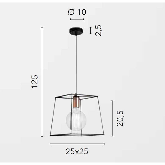 LAMPADARIO HARLEM E27 25X25XH125CM NERO/RAME.