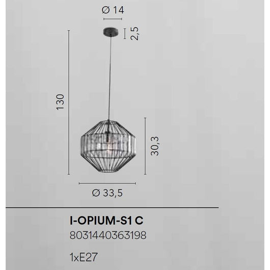 LAMPADARIO OPIUM E27 D.33,5XH130CM METALLO/VETRO.