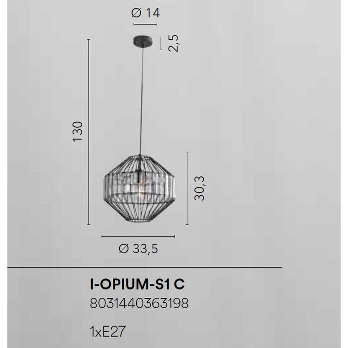 LAMPADARIO OPIUM E27 D.33,5XH130CM METALLO/VETRO.