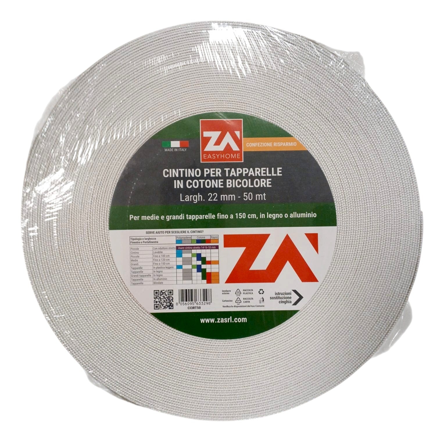 ROTOLO CINTINO PESANTE 50M 22MM BICOLORE.