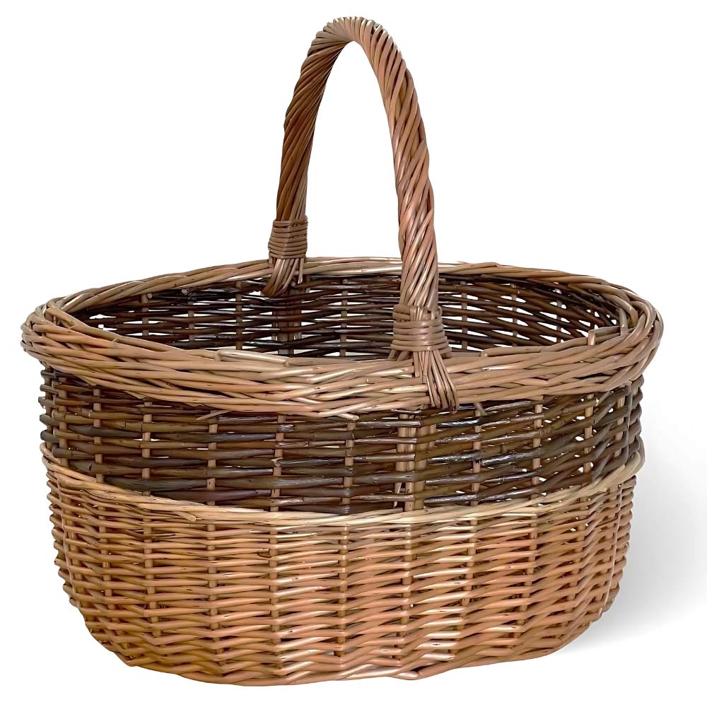 Cesto in vimini paniere Sara cesta ovale bicolore con manico 43,5 x 36 x h 25 cm