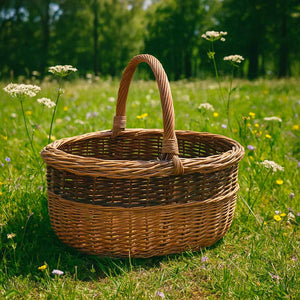 Cesto in vimini paniere Sara cesta ovale bicolore con manico 43,5 x 36 x h 25 cm