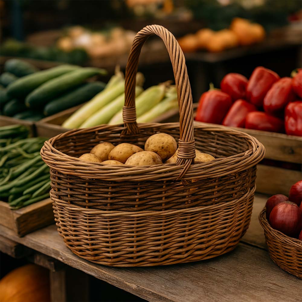 Cesto in vimini paniere Sara cesta ovale bicolore con manico 43,5 x 36 x h 25 cm