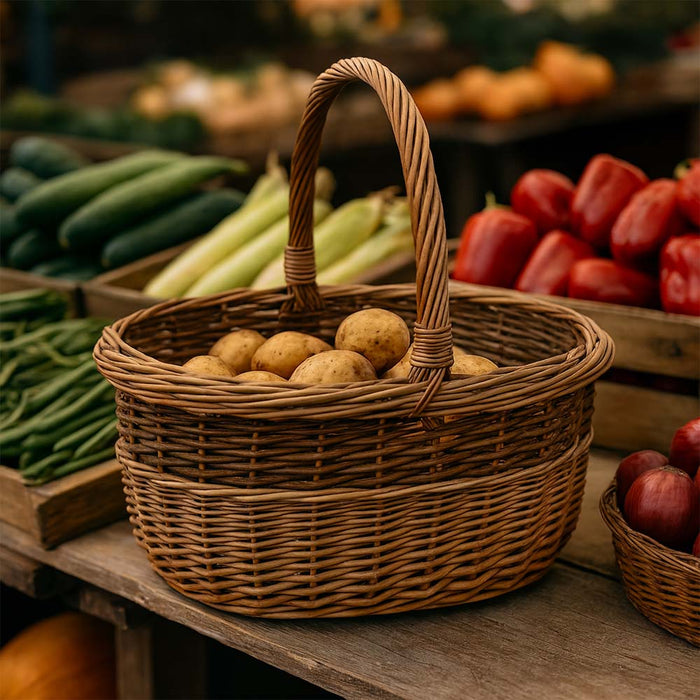 Cesto in vimini paniere Sara cesta ovale bicolore con manico 43,5 x 36 x h 25 cm