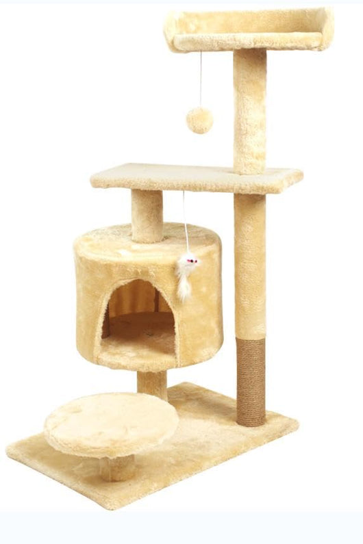 Tiragraffi angolare per gatti alto 88 cm, con corda in Sisal e peluche è fornito inoltre di una comoda e accogliente cuccia - Beige