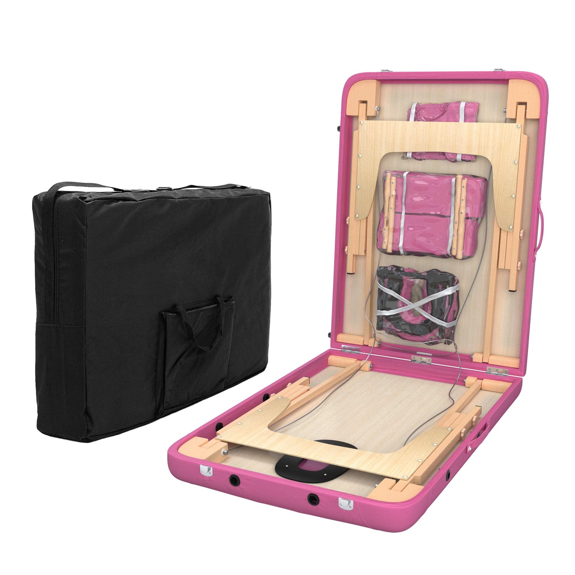 LETTINO MASSAGGIO PROFESSIONALE 2 ZONE - LETTINO MASSAGGI,LETTINO ESTETISTA FISIOTERAPIA,TATTOO, IN LEGNO PORTATILE RICHIUDIBILE (ROSA)