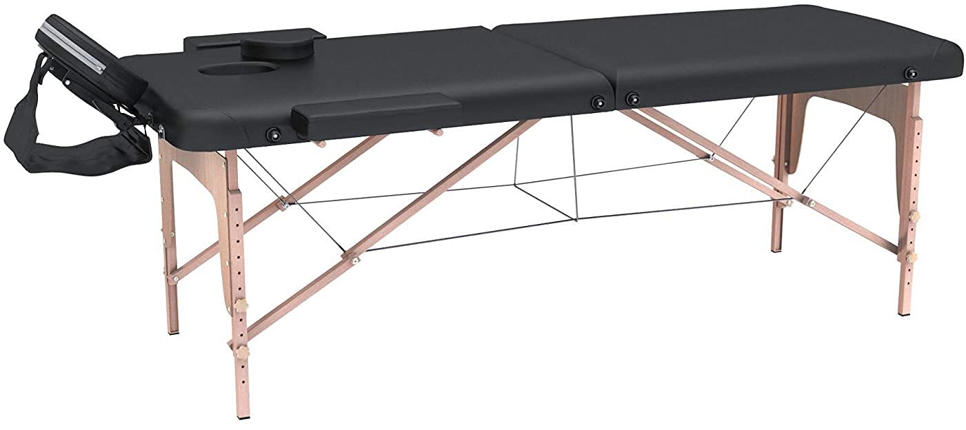 FENIXSHOP24 LETTINO MASSAGGIO PROFESSIONALE 2 ZONE - LETTINO MASSAGGI,LETTINO ESTETISTA FISIOTERAPIA,TATTOO, IN LEGNO PORTATILE RICHIUDIBILE COD-12 (NERO)