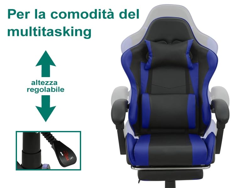 FENIXSHOP24 Sedia/Poltrona Gaming Ergonomica Reclinabile con Poggiapiedi Poggiatesta e Supporto Lombare Braccioli X Gamer da Scrivania con Ruote Girevoli HLD-920 (BLU)