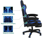 FENIXSHOP24 Sedia/Poltrona Gaming Ergonomica Reclinabile con Poggiapiedi Poggiatesta e Supporto Lombare Braccioli X Gamer da Scrivania con Ruote Girevoli HLD-920 (BLU)
