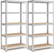 Fenixshop24 Scaffalatura per Carichi Pesanti, Scaffalature a 5 Ripiani in Acciaio e ripiani in legno Senza Viti, in Garage, Magazzino, Ripostiglio, Portante 750 kg, 40 x 90 x 180 cm (40P X 90L x 180A)