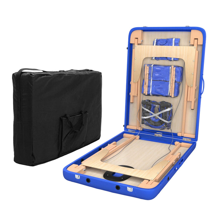 LETTINO MASSAGGIO PROFESSIONALE 2 ZONE - LETTINO MASSAGGI,LETTINO ESTETISTA FISIOTERAPIA,TATTOO, IN LEGNO PORTATILE RICHIUDIBILE (BLU)