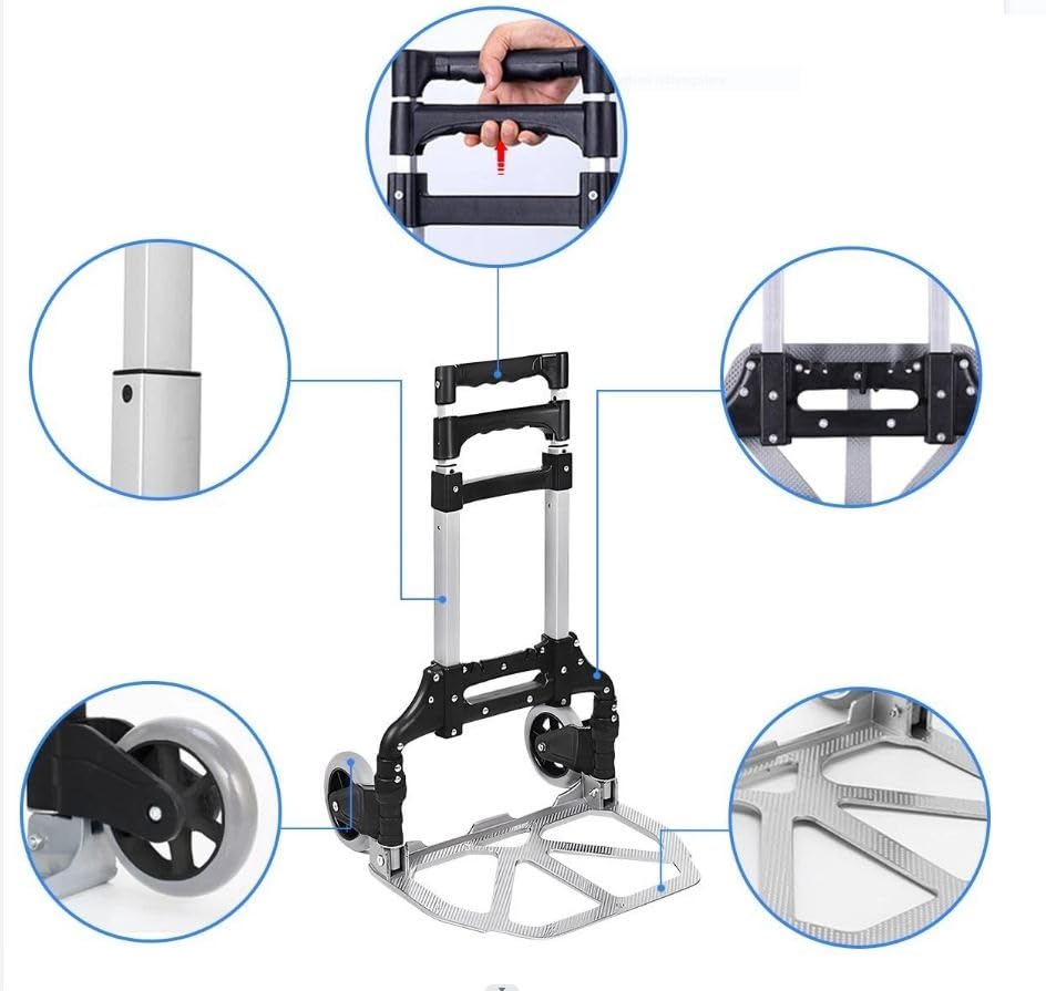 Fenixshop24 Carrello da trasporto pieghevole con struttura in alluminio per carichi fino a 75 Kg - ruote scorrevoli - manico telescopico
